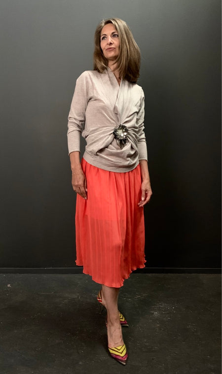 Technical Stretch Silk Flared Pleat Skirt
