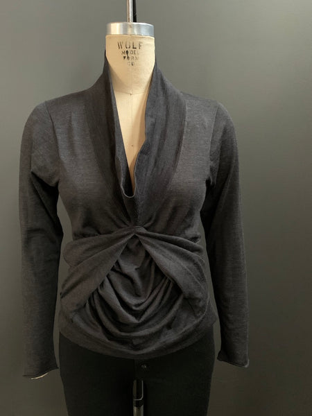 Tacked Drape Long Sleeve Cowl Neck Top (Also Available in Graphite)