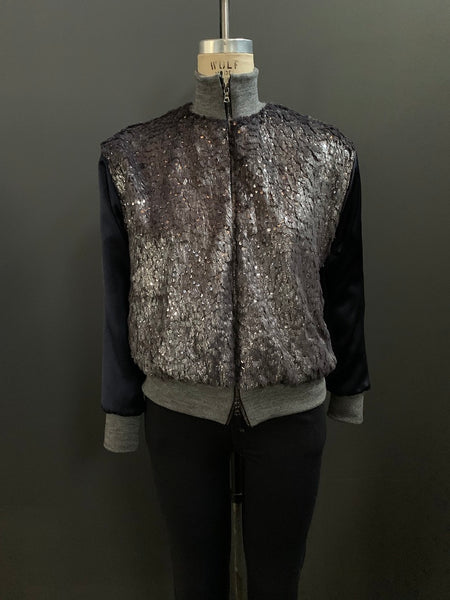 Constance Faux Fur Sequin Bomber Jacket