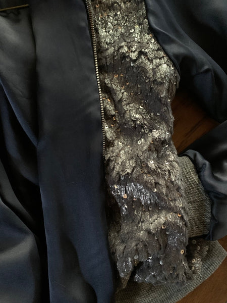 Constance Faux Fur Sequin Bomber Jacket