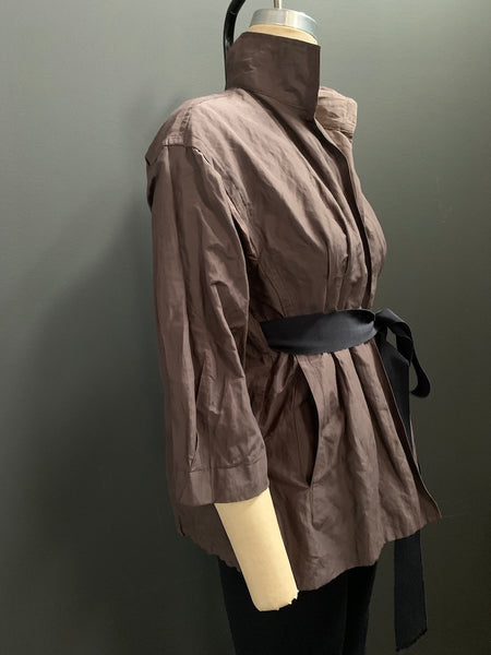 Cotton/Metal Blouson Sash Tie Jacket
