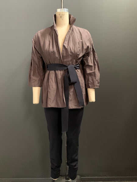 Cotton/Metal Blouson Sash Tie Jacket