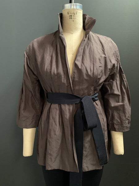 Cotton/Metal Blouson Sash Tie Jacket