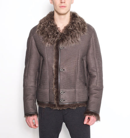 Mason- Notch Collar Button Down Jacket (Stamped Croc- Curly Hair)