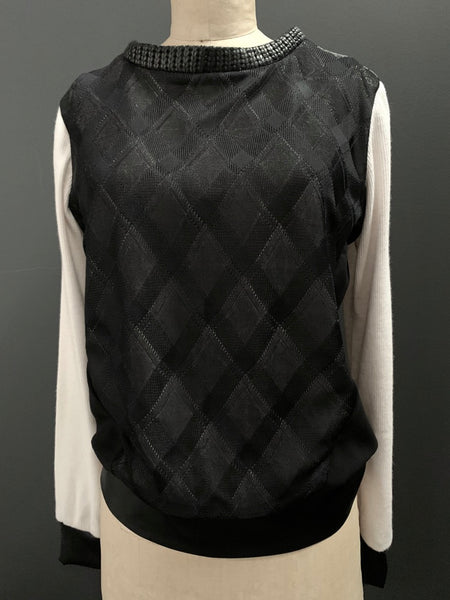 Bespoke Lurex Argyle Crochet Rib Jersey Sweatshirt- M