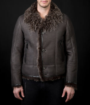 Mason- Notch Collar Button Down Jacket (Stamped Croc- Curly Hair)