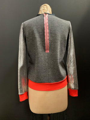Bespoke Paisley Laminated Cut Knit Birdseye Jersey Sweatshirt- L