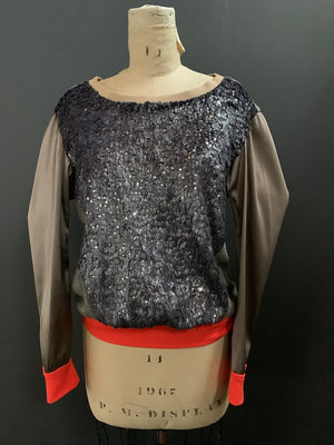Bespoke Faux Fur Silk/Knit Sweatshirt- XL