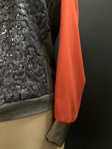 Bespoke Faux Fur Sequin Silk/Jersey Sweatshirt- L