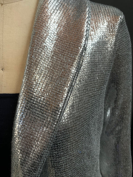 Laminated Cut Knit Shawl Collar Cardigan