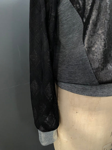 Bespoke Matte Sequin Lurex Argyle Grey Jersey Sweatshirt- L
