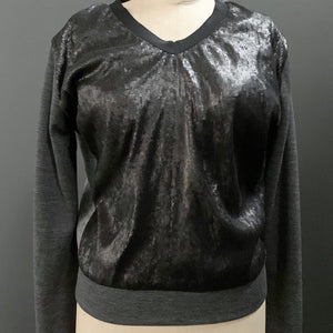 Bespoke Matte Sequin V-neck Birdseye Jersey Sweatshirt