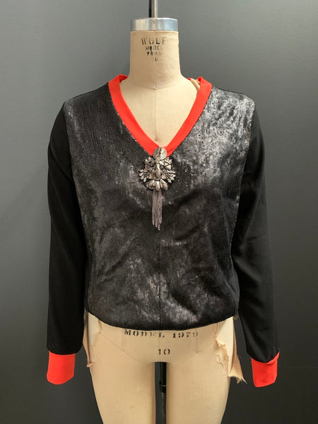 Bespoke Embellished V-Neck Sequin Jersey Sweatshirt