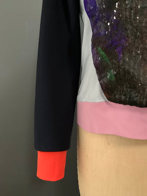 Bespoke Dyed Organza Sequin Overlay Techno Jersey Sweatshirt- L