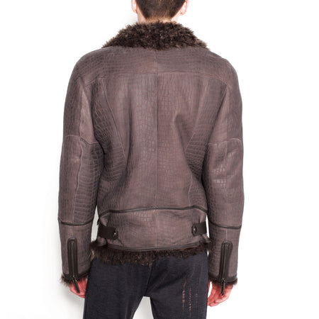 Stymie- Asymmetrical Zip Front Notch Lapel Biker Jacket (Stamped Croc- Curly Hair)